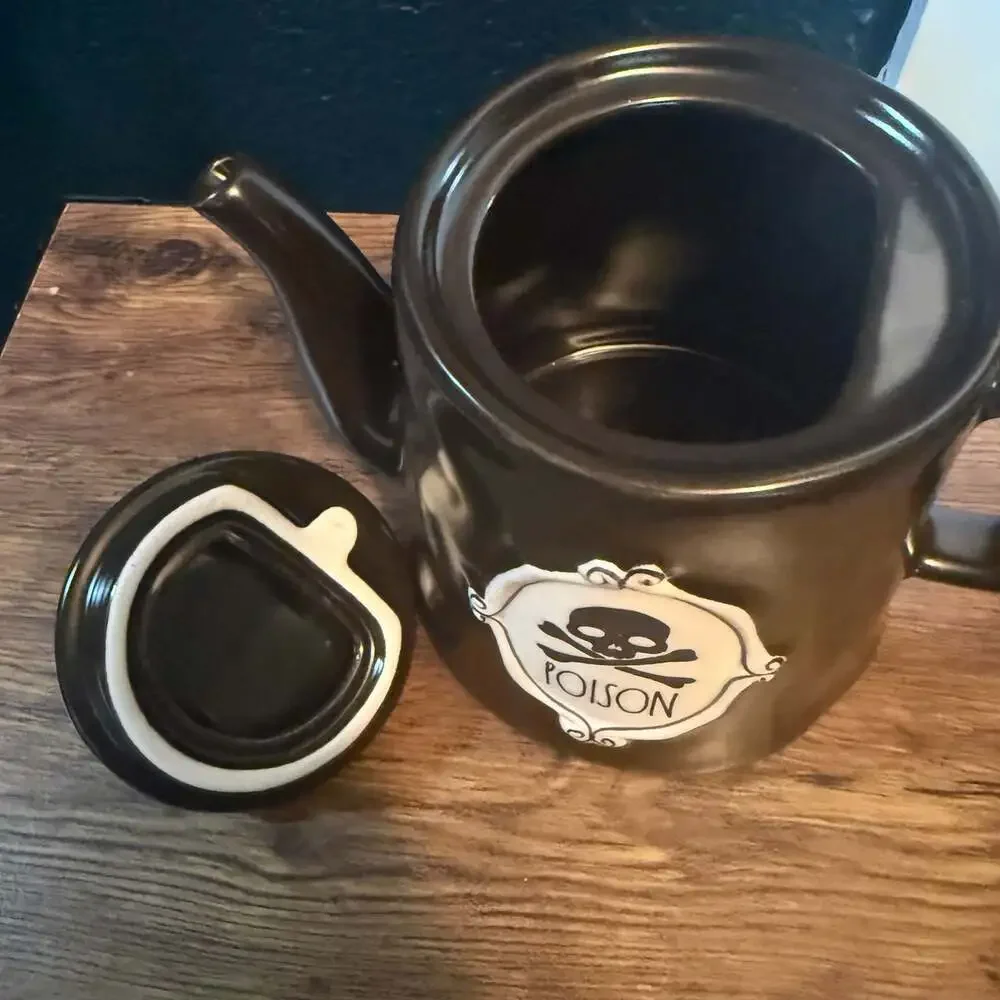 Rae Dunn Artisan Collection Poison Skull & Crossbones Halloween Teapot